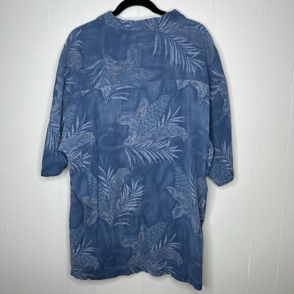 Boca Classics Mens Shirt Island Wear Silk Hawaiian Short Sleeve Blue Leafy XXXL - Picture 2 of 14